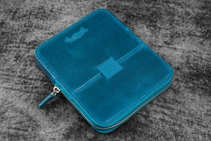 Leather Zippered Magnum Opus 6 Slots Hard Pen Case with Removable Pen Tray - C. H. Ocean Blue