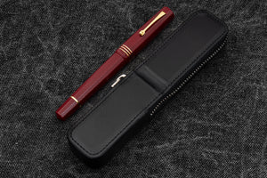 Leather Zippered Magnum Opus Single Hard Pen Case For Oversized Pens & Namiki Emperor - Black