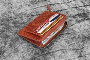 Leather Zippered Mega Mini Wallet - Aged Copper