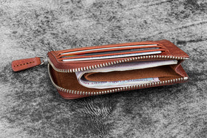 Leather Zippered Mega Mini Wallet - Aged Copper