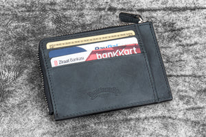 Leather Zippered Mega Mini Wallet - Crazy Horse Graphite