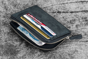 Leather Zippered Mega Mini Wallet - Crazy Horse Graphite