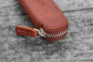 Leather Zippered Single Pen Case for Kaweco - Pocket Pen - Aged Copper