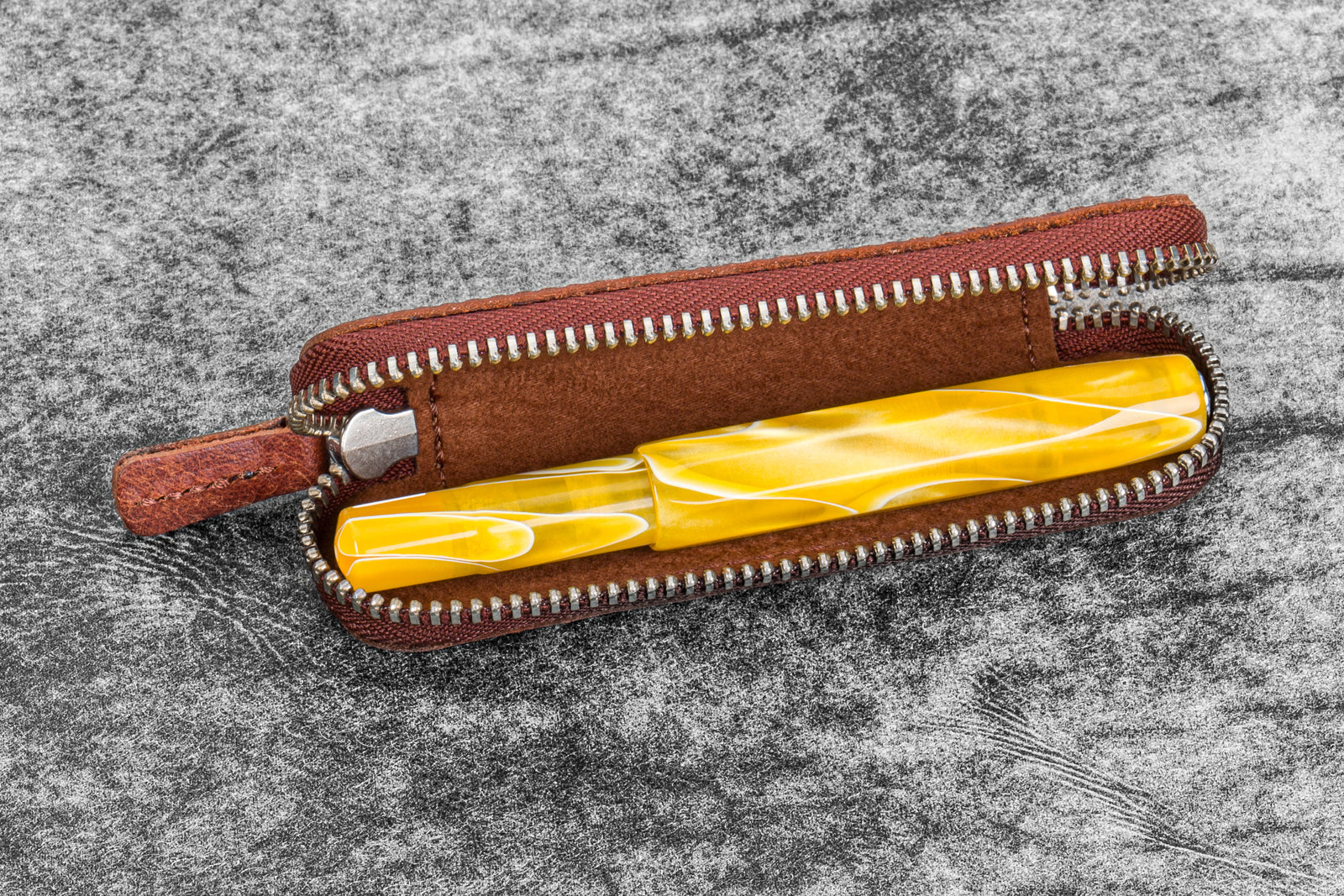 Leather Zippered Single Pen Case for Kaweco - Pocket Pen - Aged Copper