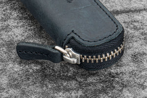Leather Zippered Single Pen Case for Kaweco - Pocket Pen - Crazy Horse Graphite
