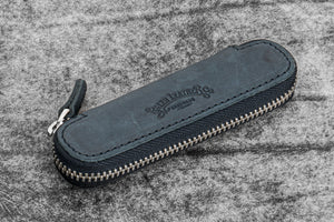 Leather Zippered Single Pen Case for Kaweco - Pocket Pen - Crazy Horse Graphite