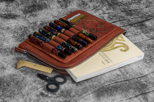 Leather Zippered Writer's Bank Bag - Aged Copper