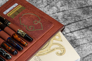 Leather Zippered Writer's Bank Bag - Aged Copper