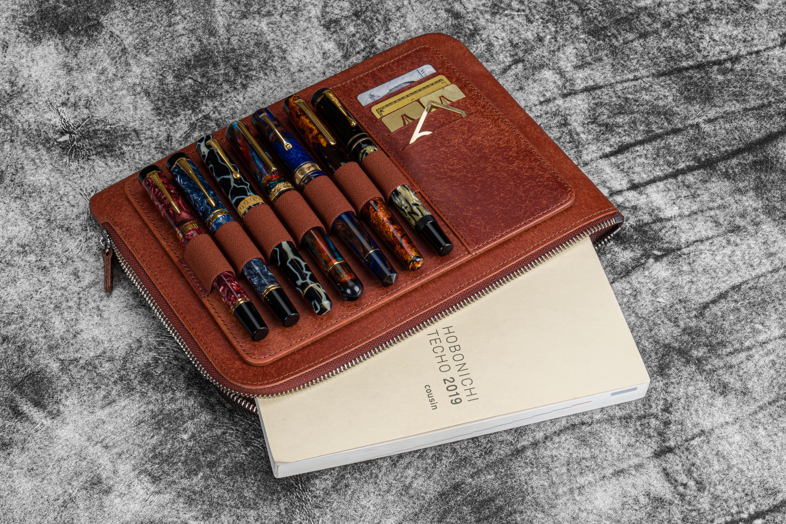 Leather Zippered Writer's Bank Bag - Aged Copper