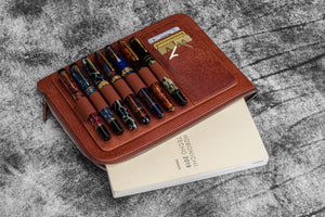 Leather Zippered Writer's Bank Bag - Aged Copper