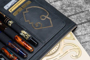 Leather Zippered Writer's Bank Bag - Crazy Horse Graphite