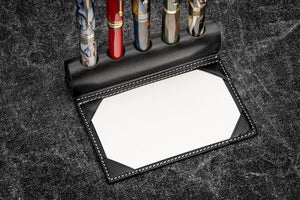 The Writer’s Pen Dock - 5 Slots Pen Stand with Notepad Holder - Black