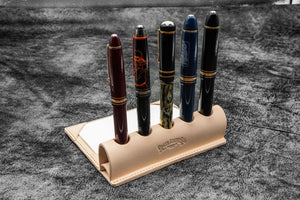 The Writer’s Pen Dock - 5 Slots Pen Stand with Notepad Holder - Undyed Leather