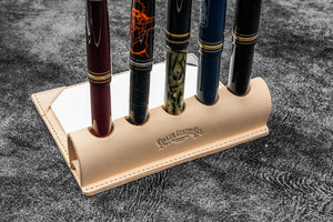 The Writer’s Pen Dock - 5 Slots Pen Stand with Notepad Holder - Undyed Leather