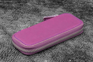 Leather Zippered Double Pen Case for Kaweco - Pocket Pen - Purple