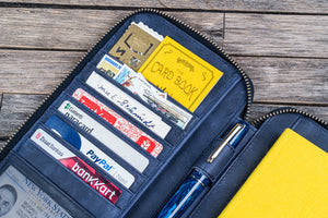Leather Zippered Hobonichi Weeks Mega Cover - Crazy Horse Navy Blue