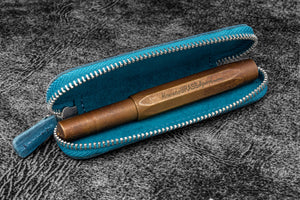 Leather Zippered Single Pen Case for Kaweco - Pocket Pen - C. H. Ocean Blue