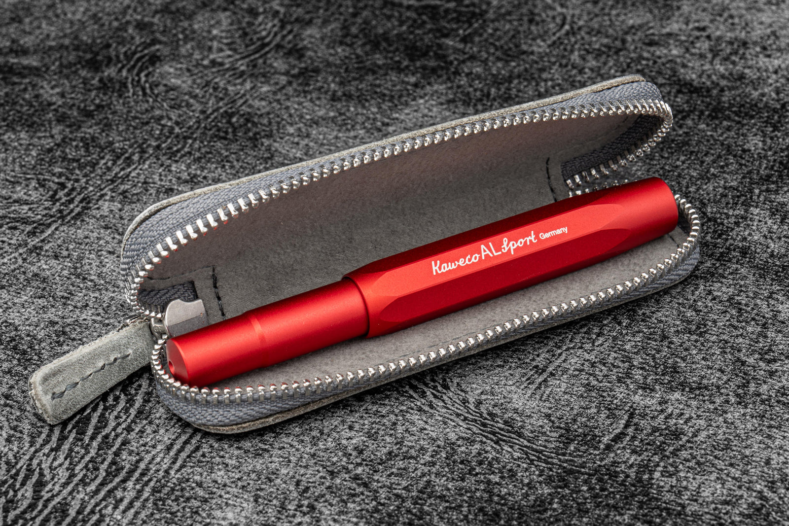 Leather Zippered Single Pen Case for Kaweco - Pocket Pen - C. H. Smoky