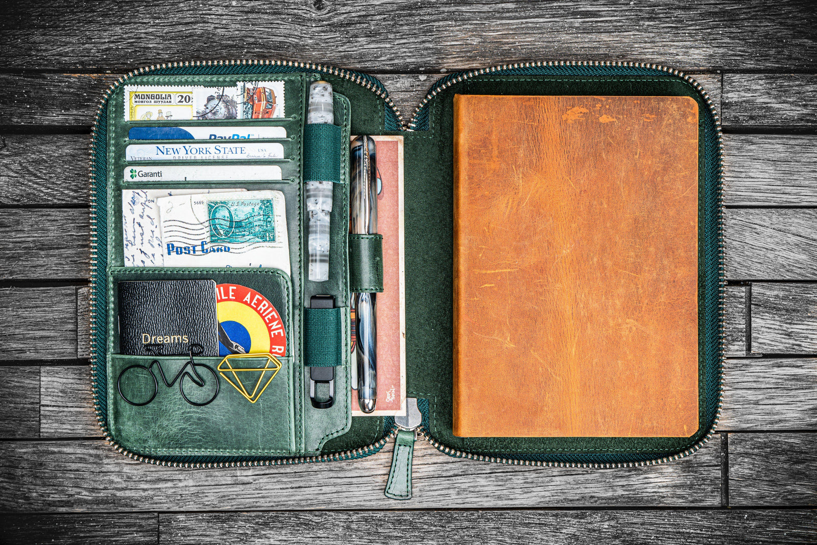 Leather Zippered B6 / B6 Slim Planner Folio - Crazy Horse Forest Green