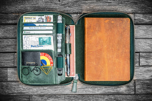 Leather Zippered B6 / B6 Slim Planner Folio - Crazy Horse Forest Green