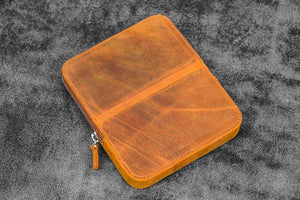 Leather Zippered Magnum Opus 6 Slots Hard Pen Case with Removable Pen Tray - Crazy Horse Brown