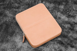 Leather Zippered Magnum Opus 6 Slots Hard Pen Case with Removable Pen Tray - Undyed Leather
