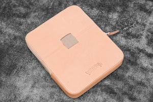 Leather Zippered Magnum Opus 6 Slots Hard Pen Case with Removable Pen Tray - Undyed Leather