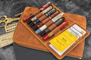 Leather Zippered Writer's Bank Bag - Pen Pouch - Crazy Horse Brown