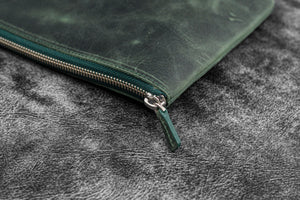 Leather Zippered Writer's Bank Bag - Pen Pouch - Crazy Horse Forest Green
