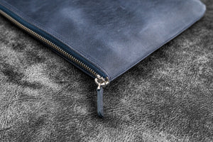 Leather Zippered Writer's Bank Bag - Pen Pouch - Crazy Horse Navy Blue