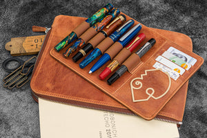 Leather Zippered Writer's Bank Bag - Pen Pouch - Crazy Horse Tan
