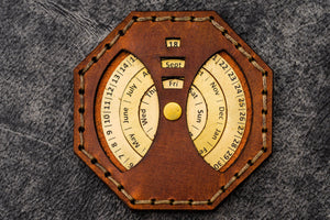Leather and Brass Perpetual Calendar - Octagon