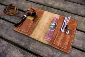 Personalized Leather Pipe Pouch/Pipe Roll - Rustic Brown