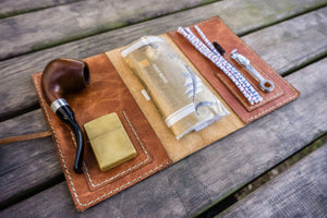 Personalized Leather Pipe Pouch/Pipe Roll - Rustic Brown