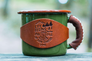 Enamel Mug with Leathered Handle - Green