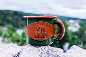 Enamel Mug with Leathered Handle - Green