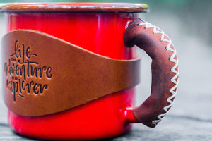 Enamel Mug with Leathered Handle - Red