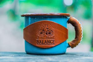 Enamel Mug with Leathered Handle - Turquoise