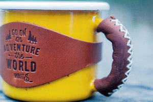 Enamel Mug with Leathered Handle - Yellow