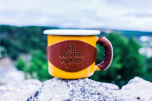 Enamel Mug with Leathered Handle - Yellow