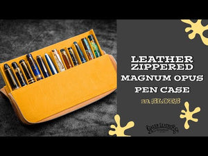 Leather Zippered Magnum Opus 12 Slots Hard Pen Case with Removable Pen Tray - Crazy Horse Forest Green