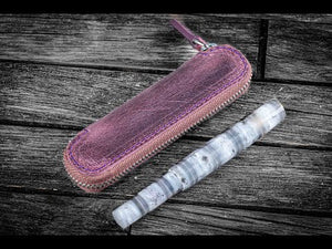 Leather Zippered Double Pen Case for Kaweco - Pocket Pen - Crazy Horse Purple