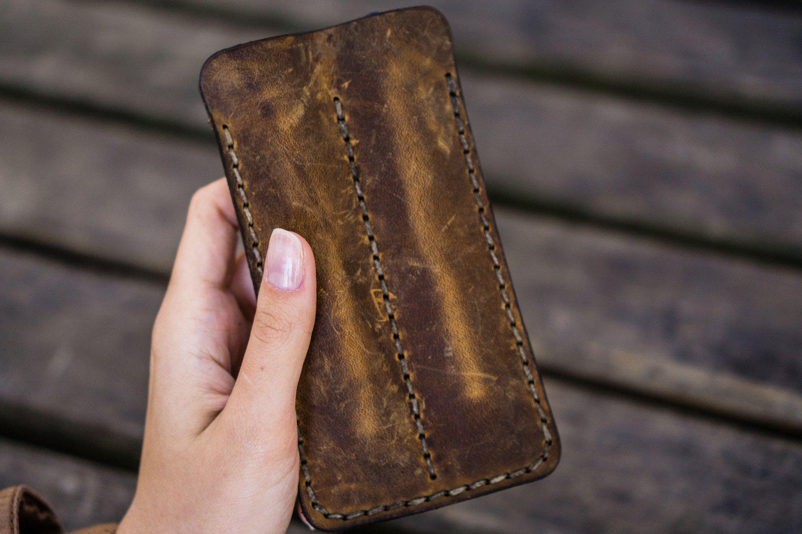Leather Double Fountain Pen Case / Pen Sleeve - Crazy Horse Brown