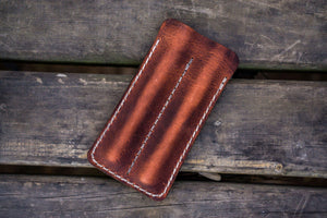 Leather Double Fountain Pen Case / Pen Sleeve - Crazy Horse Orange