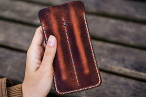 Leather Double Fountain Pen Case / Pen Sleeve - Crazy Horse Orange