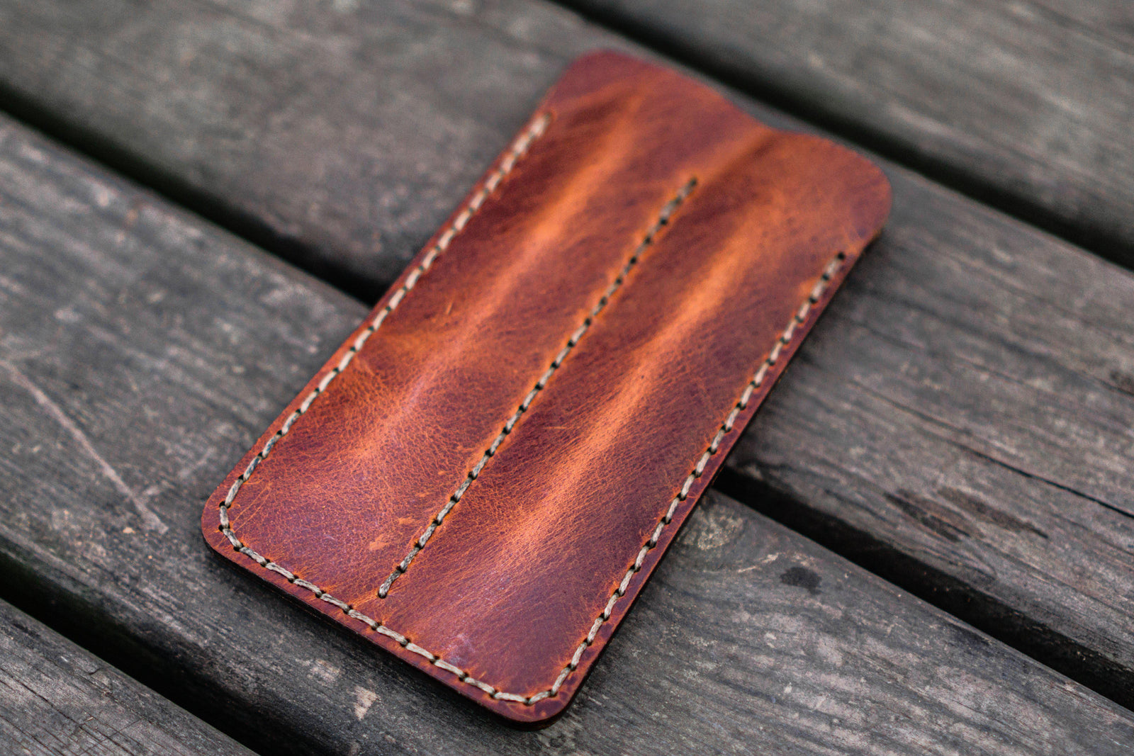 Leather Double Fountain Pen Case / Pen Sleeve - Crazy Horse Tan