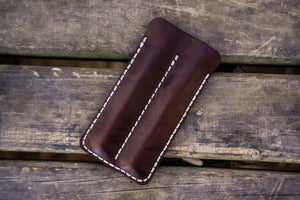 Leather Double Fountain Pen Case / Pen Sleeve - Dark Brown