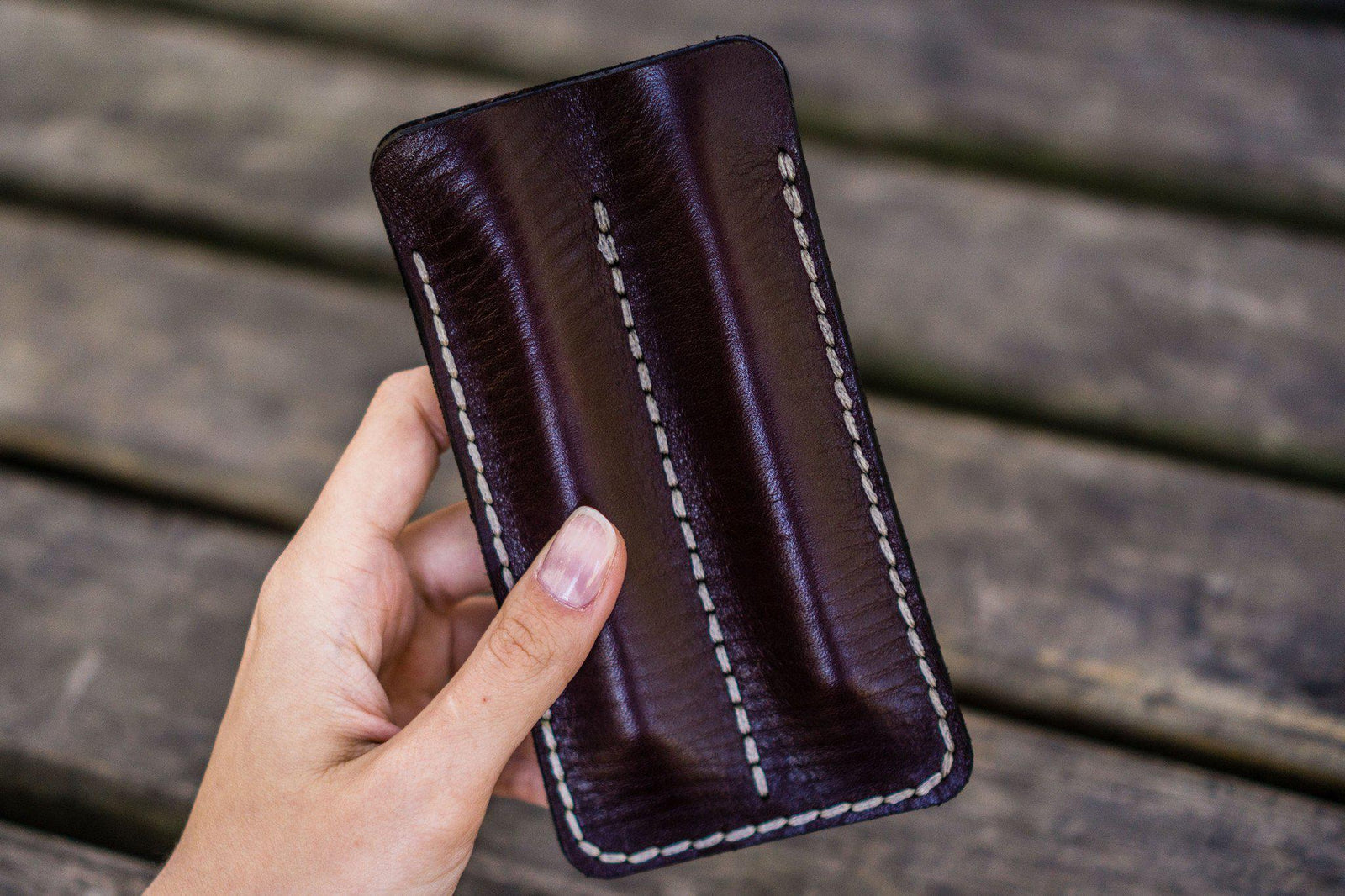 Leather Double Fountain Pen Case / Pen Sleeve - Dark Brown