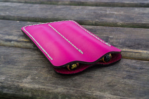 Leather Double Fountain Pen Case / Pen Sleeve - Pink