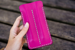 Leather Double Fountain Pen Case / Pen Sleeve - Pink